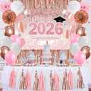 Pink Graduation Decorations Class of 2026, Rose Gold 2026 Graduation Party Decorations, Class of 2026 Paper Pompoms Paper Tassels Backdrop and Balloons for Class of 2026 Party Supplies