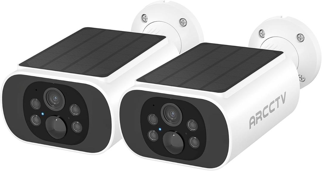 ARCCTV Solar Security Camera Outdoor Wireless, 4MP Battery Powered Home Surveillance Camera with Embedded Solar Panel, PIR Motion Sensor, 2.4G/5G Dual Band WiFi (2 Pack)