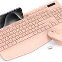 Trueque Wireless Keyboard and Mouse Combo - Full-Sized Ergonomic Keyboard with Wrist Rest, Phone Holder, Sleep Mode, Silent 2.4GHz Cordless Keyboards Mice Set for Computer, Laptop, PC, Windows (Pink)