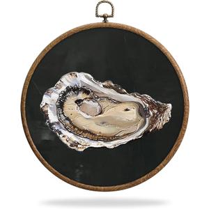 Oysters Round Frames for Art, Waterproof Vintage Oyster Boho Wall Hanging, Abstract Seashell Prints Kitchen Wall Art Decorations with Hook, for Home Bathroom Living Room Bedroom, 11