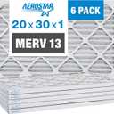 Aerostar 20x30x1 MERV 13 - 6 Count - Pleated HVAC, Furnace & Air Conditioner Filters - Removes Bacteria, Dust, Cold & Flu Germs, Lint, Mold, Pet Dander, Allergy-Causing Pollen, Smog, Smoke & Viruses