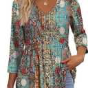 3/4 Length Sleeve Womens Tops 2025 Blouses for Women Dressy Casual Fashion Clothing V Neck Babydoll Tops Fall Outfits, XXL