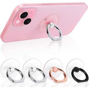 Cell Phone Ring Holder, Transparent Ring Holder 360Rotation Finger Ring Stand, Clear Cell Phone Kickstand Compatible with Most of Phones, Tablet and Case, (2Silver+1Black+1Rose Gold)