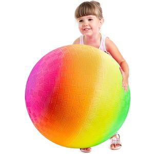 Bedwina 18 Inch Rainbow Playground Ball for Kids (Pack of 1 or 2) Jumbo Size Rainbow Inflatable Big Bouncy Kickball for Park, Giant Balls for Indoor and Outdoor Games with Hand Pump