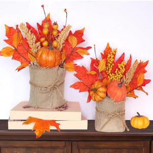 2 Styles Thanksgiving Decorations - 2 Pack 10 Inch Fall Decorations Tabletop Fall Tree Thanksgiving Table Centerpieces Maple Tree with Pumpkin Leafed Berry Wheat Thanksgivings Centerpieces for Tables