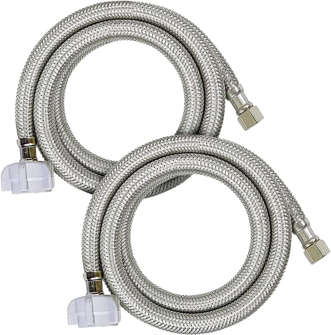 HIGHCRAFT 2-Pack 24 Inch Flexible Toilet Water Supply Line Braided Stainless Steel Toilet Hose Connector 3/8 Inch Compression x 7/8 Inch Ballcock Plastic Nut