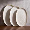 famiware Serving Platter, Oval 15.59/ 14.3/ 12.9inch Serving Dishes for Entertaining, Serving Bowls, Dishwasher Safe, Stoneware Serving Trays for Party, Food, Turkey, Cheese, Reactive Glaze, Matte White