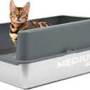 iPrimio - Stainless Steel Enclosed Litter Box for Cats - Easy to Clean - Includes High-Sided Litter Box, Scooper for Extra Scatter Protection - Medium Size for Big Cats - 20 x 14.2 x 6 in