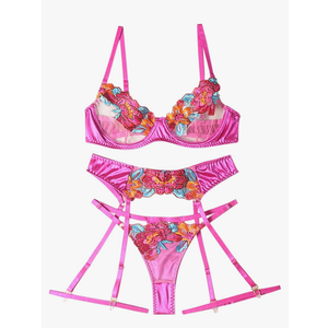 Lilosy Sexy Leaf Floral Embroidered Mesh Sheer Women Underwire Push Up Lingerie Set Size XL