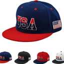 American Flag Baseball Caps Embroiderred USA Flag Patriotic Dad Hat Adjustable Trucker Hats for Men Women (One Size, Navy Blue Flat Brim Usa Cap)