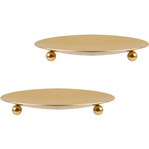 MIDELONG Gold Iron Plate Candle Holder, Decorative Iron Pillar Metal Pedestal Candle Stand Candlesticks Holder for Wax Candles, Incense Cones, Spa, Weddings, Pack of 2