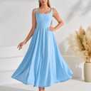EYNMIN Wedding Guest Dresses for Women 2026 Summer Spring Square Neck Flowy A Line Elegant Midi Formal Dress (Blue, L)