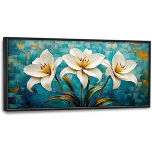 Large White Lily Wall Art for Living Room, Floral Aesthetics Canvas Oversized Wall Decor Flowers Modern Framed Pictures Painting Print Artwork for Bedroom Office 60"L x 30"W