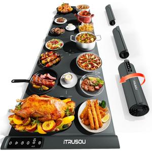 Expandable Food Warming Mat  iTRUSOU 54"x16" Warming Mat for Food with 7 Temp Settings, Switchable/, 99H Timer, Child Lock, Custom Sizes Food Warmer Chafing Dishes for Buffet Parties (Dark gray - ABC)