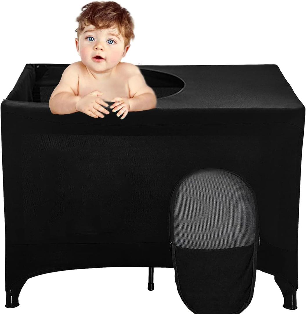 Crib Blackout Cover for Pack and Play,Breathable Blackout Tent for Travel Crib,Portable Stretchy Baby Blackout Tent for Indoor Outdoor Travel