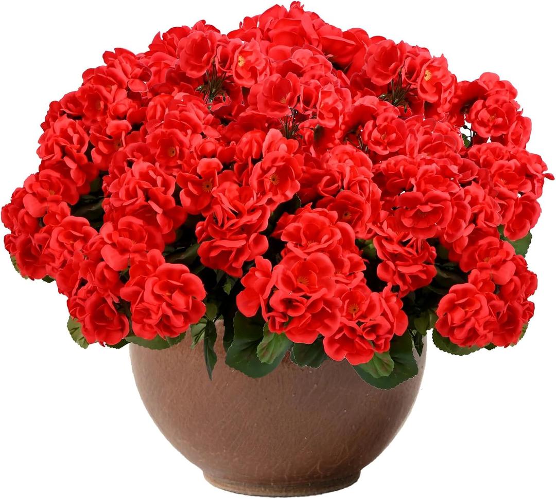 6 Pcs Artificial Geranium Flowers for Outdoors Fake Silk Faux Geranium Plant UV Resistant Fake Flowers for Outdoor Planters Garden Windowsill Balcony Courtyard Yard Porch Home Decor