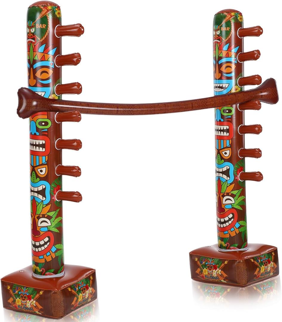 Jenaai Inflatable Tiki Limbo Game Luau Hawaiian Tropical Theme Fun Limbo Stick for Tiki Party Decors Summer Travel Pool Beach Aloha Party Supplies Indoor Outdoor Vacation Party Games