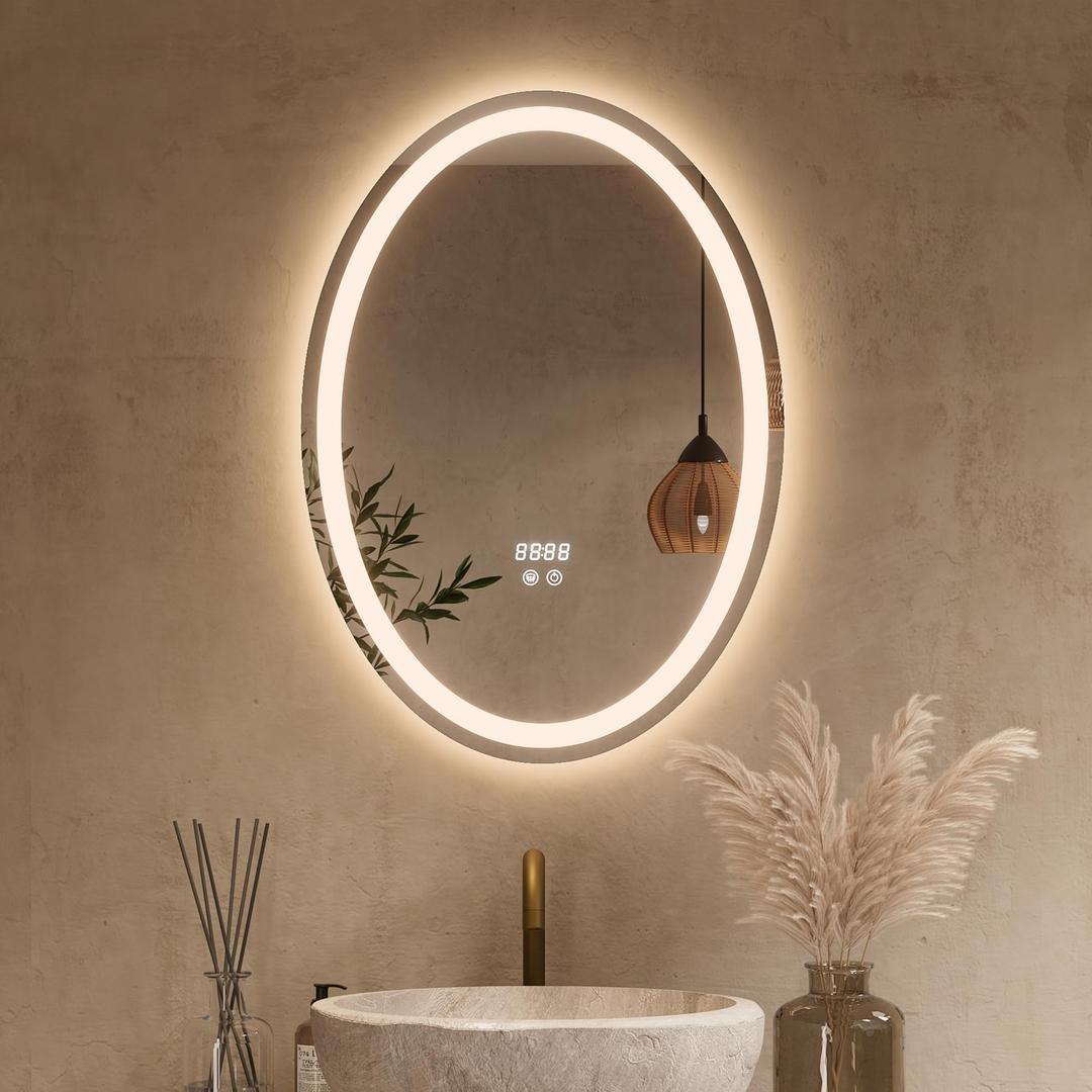 Keonjinn 24" x 36" Oval LED Bathroom Mirror with Frontlit and Backlit