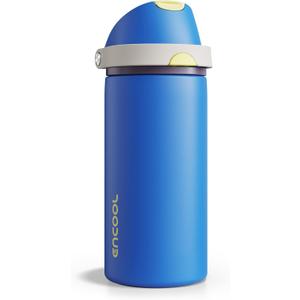 Insulated Water Bottle with Straw - Encool Stainless Steel Water Bottle with Push Button Lid, Leak-Proof & BPA-Free, Keeps Cold for 24 Hours for Sports, Travel, Gym (18 oz, Sapphire)