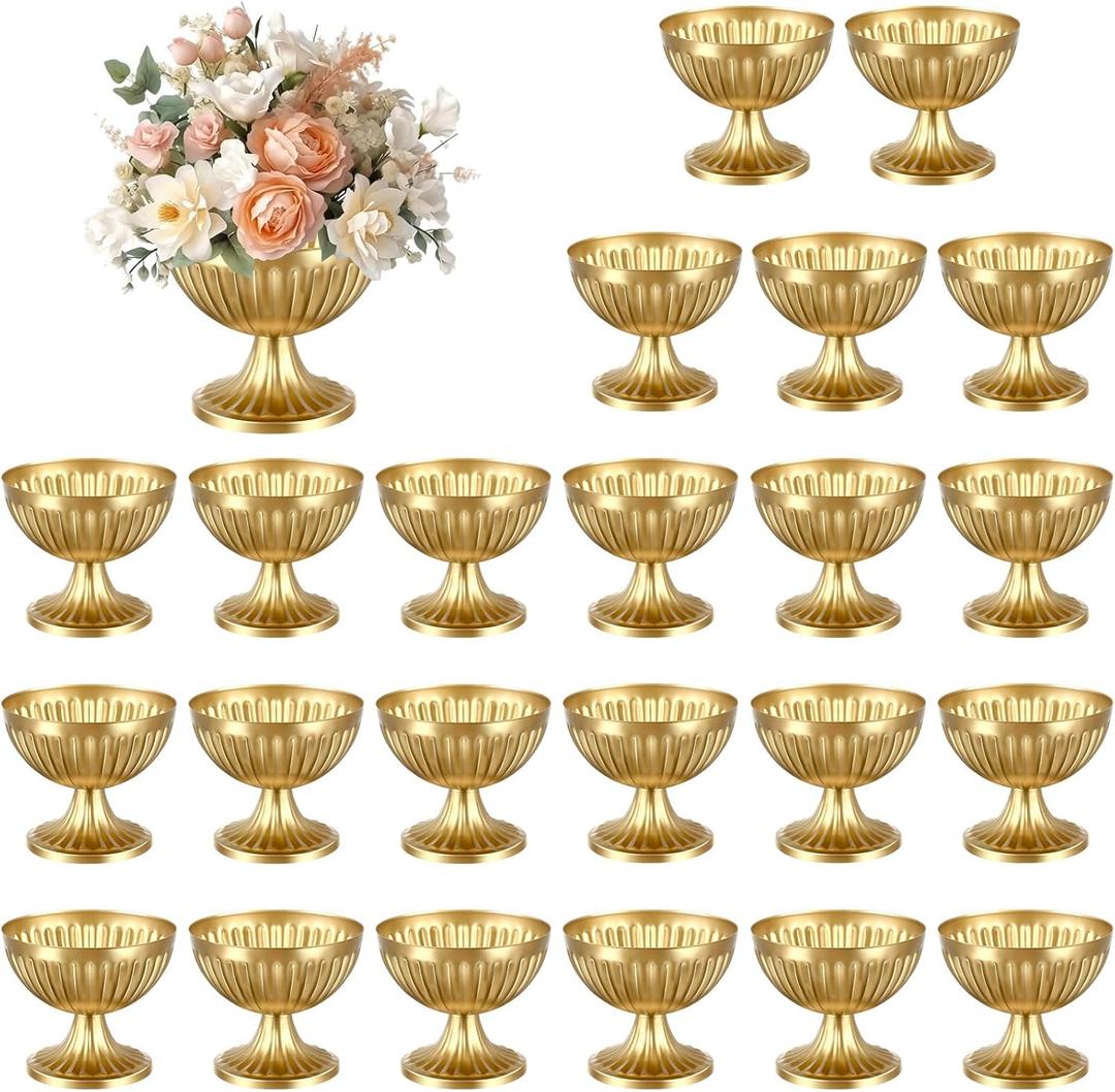 Ziliny 24 Pcs Gold Vases for Centerpieces 4.7" Wide 4" High Metal Compote Vases Bulk Wedding Table Centerpiece Flower Pot Vintage Floral Arrangements for Weddings Anniversaries Party Home Decor