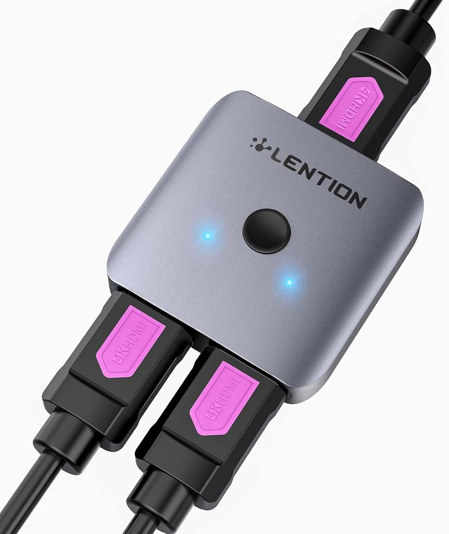 LENTION HDMI Switch 4K@60Hz,Hdmi Splitter,Bi-Directional HDMI Switcher,3-HDMI Switch Adapter with LED Indicator,2 Input 1 Output HDMI AB Switch,Compatible Xbox PS5/4/3 TV Box Fire Stick Roku(S32)