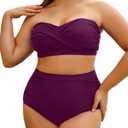 Yonique Women Plus Size Two Piece Swimsuits High Waisted Bathing Suits Bandeau Bikini Tummy Control Swimwear (Purple) S