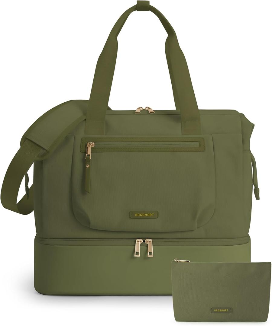 BAGSMART Weekender Bag for Women - 35L Carry On with Shoe Compartment, TSA-Free Travel Duffle, Large Overnight Hospital Bag, Green