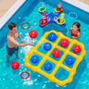 MGparty 2-in-1 Pool Games Set, Inflatable Tic-Tac-Toe Game and Cross Ring Toss Game, Summer Outdoor Pool Party Water Floating Toys for Kids Teens Adults