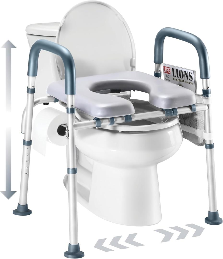 Toilet Seat Risers For Seniors Width and Height Adjustable Raised Toilet Seat With handles for Elderly, Handicap, Elevated, Pregnant, Fit Any Toilet Riser Heavy Duty Up To 400lbs