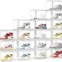 MMBABY 12 Pack Acrylic Clear Shoe Boxes– Ultra Clear Plastic Stackable Sneaker Storage For Sneakerhead. Professional Grade Shoe Display Case with Magnetic Door.Fits US Size 15