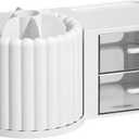 Makeup Organizer Box Makeup Brush Holder Storage Box Large Capacity Multiple Compartments Desk Makeup Organizer(White)