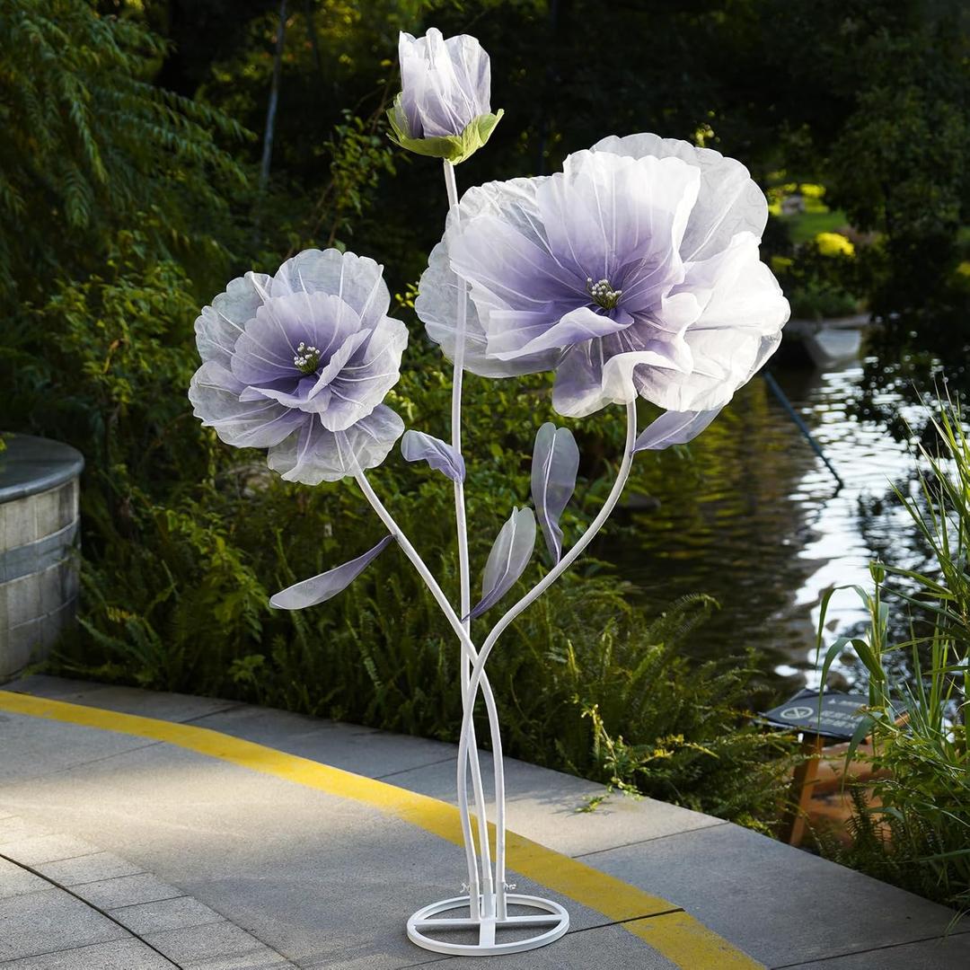 Giant Artificial Flower Decor, Oversized Gradient Organza Flower with Bendable Stem, DIY Shape Fake Flower Sculpture with Heavy Base for Wedding, Event, Party & Photo Backdrop, Store Display(purple)