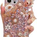 iFiLOVE for iPhone 11 Bling Diamond Case, 3D Luxury Sparkle Glitter Crystal Rhinestone Butterfly Flower Pendant Charm Case Cover for Girls Women Kids (Pink)
