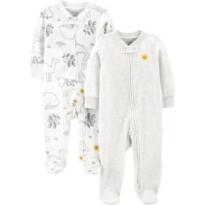 Simple Joys by Carter's unisex-baby 2-way Zip Thermal Footed Sleep and Play, Pack of 2 (6-9 Months)