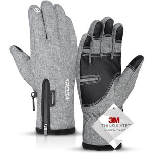 Krosa Winter Gloves For Men Women Made with 3M Thinsulate, Waterproof Ski Gloves for Cold Weather with 10 Touchscreen Fingers (XX-Large, Grey)