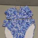 Blooming Jelly Women's High Waisted Bikini Sets Color Block Two Piece Swimsuit V Neck Crisscross Back Bathing Suit (Small, Blue Floral)