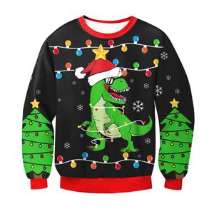 BesserBay Girls Boys Unisex Ugly Christmas Sweater Long Sleeve Crewneck 3D Graphic Printed Sweatshirt Black Dinosaur 14 Years