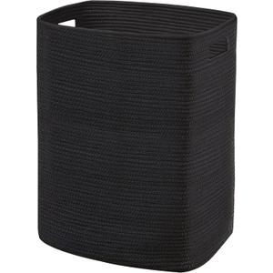Large Laundry Hamper 16"x13"x22" - Tall Woven Laundry Basket, Cotton Rope Dirty Clothes Hamper, Baby Kids Nursery Wicker Laundry Basket, Bedroom Aesthetic, Soft Laundry Bin, Black Hamper, 75L