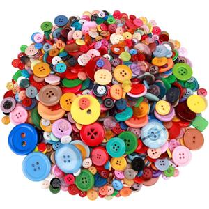 Greentime 1500 pcs Round Resin Buttons Mixed Color Assorted Sizes for Crafts Sewing DIY Manual Button Painting DIY Handmade Ornament Buttons Easter Egg Fillers Decorative, 2 Holes and 4 Holes