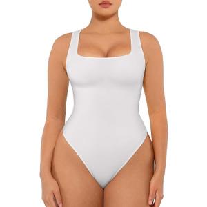 FeelinGirl Bodysuits for Women Seamless Square Neck Tummy Control Compression Thong Shapewear Bodysuit Tank Tops Bodysuit M