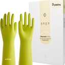 3 Pairs wahoo Skin-Friendly Cleaning Gloves, Dishwashing Kitchen Gloves with Cotton Flocked Liner, Reusable, Non-Slip, Bud Tender, Small