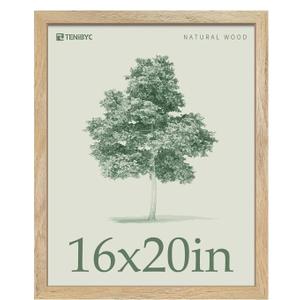 16x20 Frames 1 Pack - Natural Solid Wood Picture Frame - Woodgrain Series - Room, Office, Gallery, Studio Display - Wall Hanging