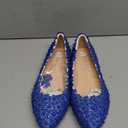 ANUFER Womens Elegant Pointed Toe Flower Lace Pearls Bridal Shoes Pumps Soft Sole Ballet Flats (7.5)