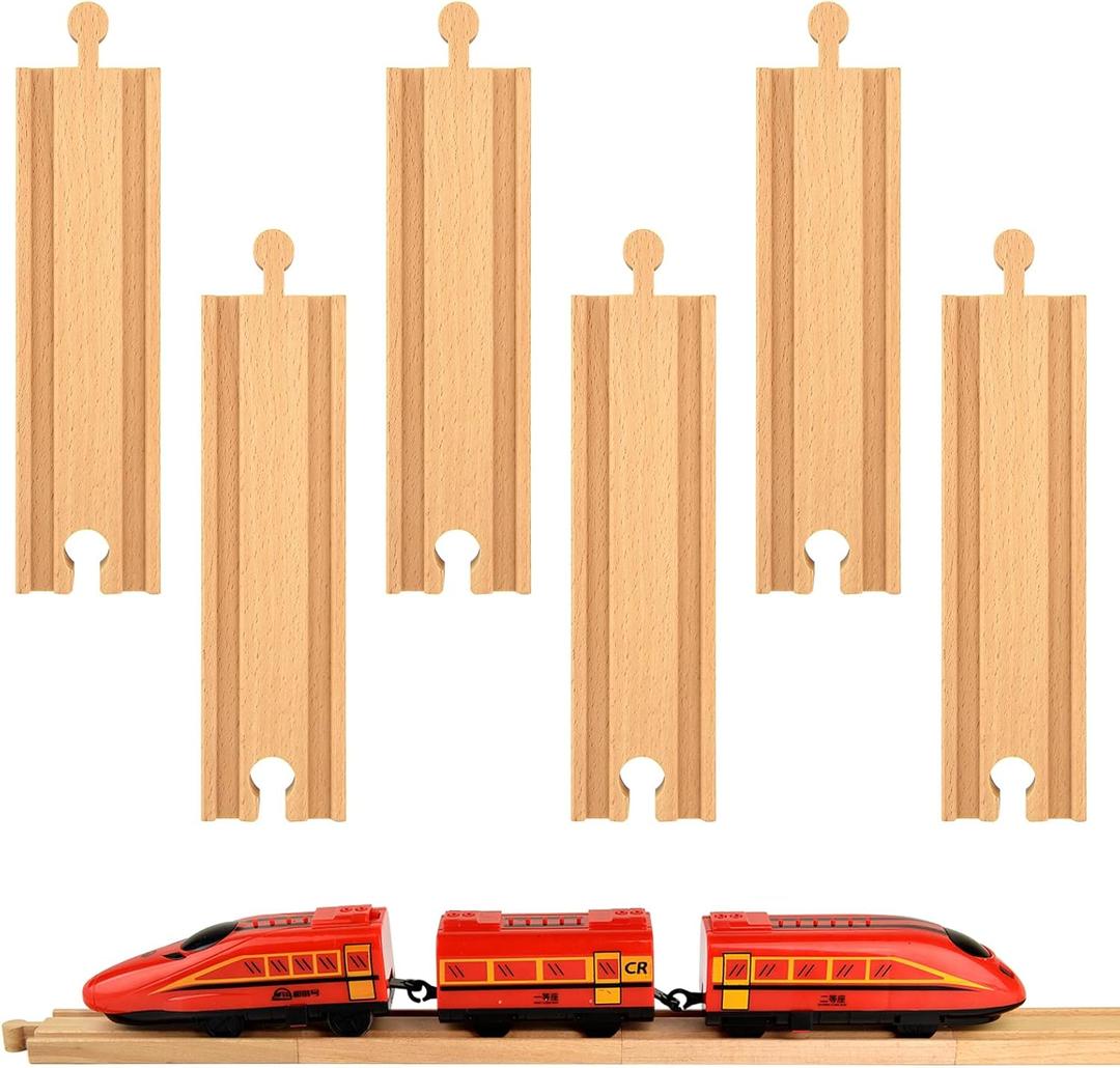 Mototo 6 PCS Wooden Train Track Straight Pieces 6 Inch Wooden Train Track Accessories Wood Railroad Expansion Connector Compatible with Most Wood Railway Set for Girl Boy Birthday Holiday Christmas