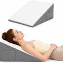OAISZ Wedge Pillow, 12 Inch Bed Wedge Pillow for Headboard, Pillow Wedge for Acid Reflux Relief, After Surgery, Sleeping, Back Pain Relief, Memory Foam Top, LightGrey