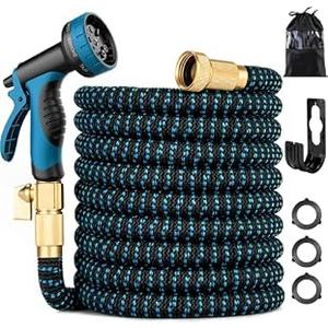 30 ft Expandable Garden Hose - Kink Free Flexible Water Hose 100ft with 10 Pattern Spray Nozzle, 3/ 4 Solid Brass Connectors, Retractable Latex Core - Lightweight Expanding Hose