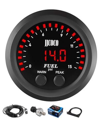 JJCOCO 15PSI Fuel Pressure Gauge Kit with 1/8NPT Electronic Sensor and LED Digital Display Low Pressure Meter Mounting Bracket Ultra Thin for Car & Truck - 2-1/16" (52mm)