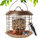 Metal Caged Bird Feeder, Squirrel Proof Bird Feeders for Outdoors Hanging, Wild Bird Feeder for Little Sparrows, Squirrel Chew-Proof Birdfeeder for Outside Backyard Birding Watching Gifts - Bronze