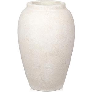 Handcrafted Flower Vase, 10.5" Tall Terracotta Vases, Vintage White Vase, Rustic Antique Dcor, Wide Mouth, Matte Finish for Home Office Resto Caf Decoration