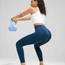 MCEDAR Compression Leggings No Front Seam for Women 25" with Pocket High Waisted Tummy Control Yoga Pants (Blue, L)